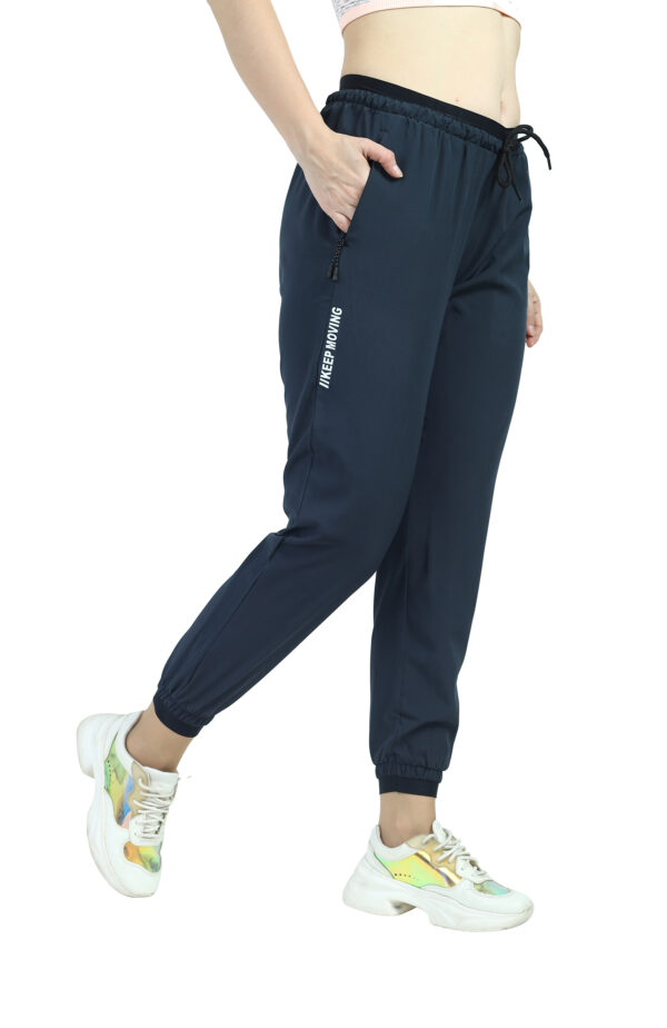 Women's Black Straps Track Pants Navy Blue