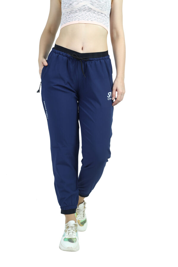 Women's Black Straps Track Pants Blue